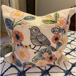 Embroidered bird design pillow cover, Grand Millenial, maximalist, boho